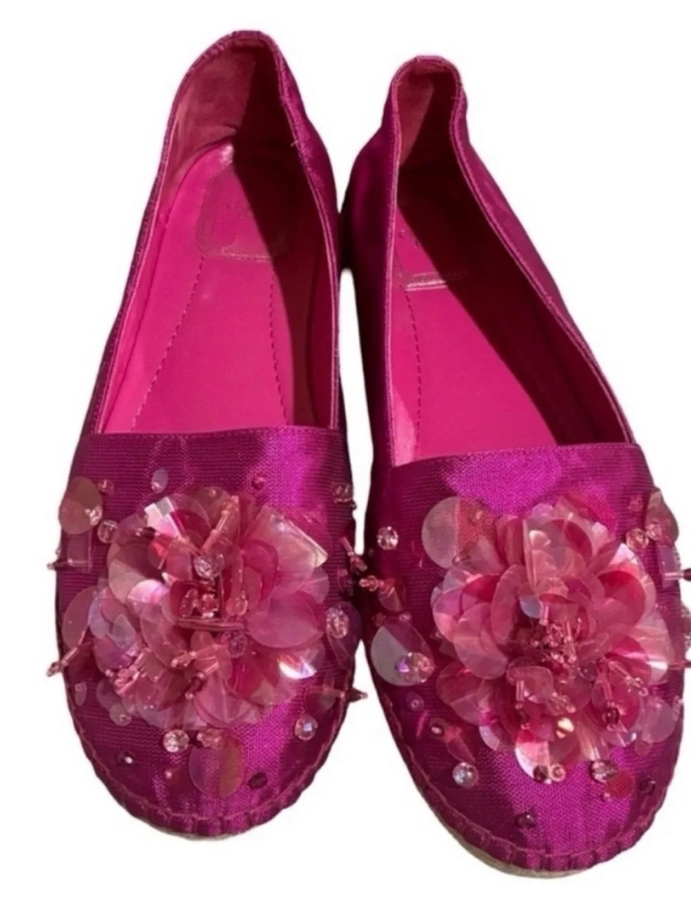 Dior Fushia Embellished Espadrille Flats Pink Authentic size 8.5